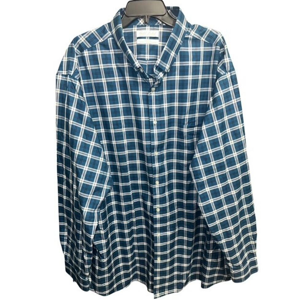 Gold Label 3XT Shirt Teal Green Plaid Non-Iron Soft Cotton Pocket Resists Fading